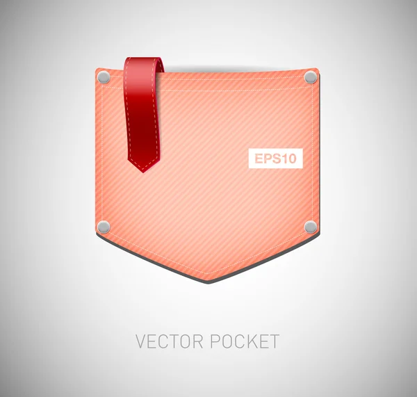 Vector pink denim pocket with ribbon tag — Stockvector