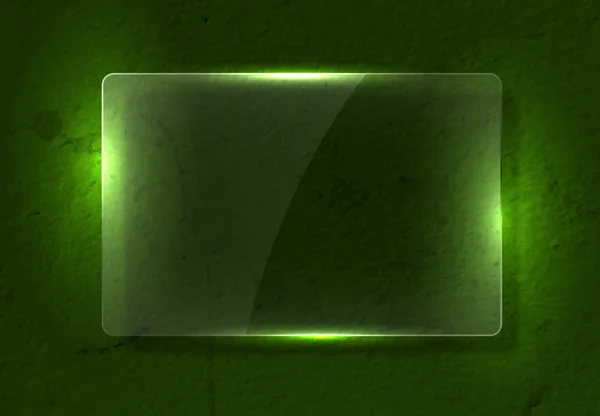 Vector banner de vidrio transparente sobre viejo angustiado desgastado fondo de pared verde — Archivo Imágenes Vectoriales