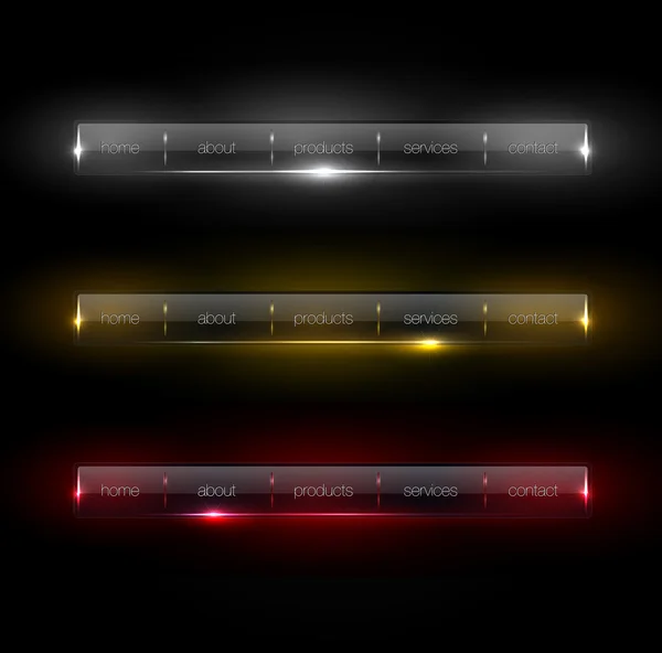Vetor escuro brilhante barras de navegação web — Vetor de Stock