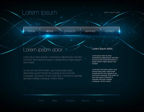 Vektor-Design-Vorlage für dunkelblaue Webseiten mit glänzender Navigationsleiste — Stockvektor