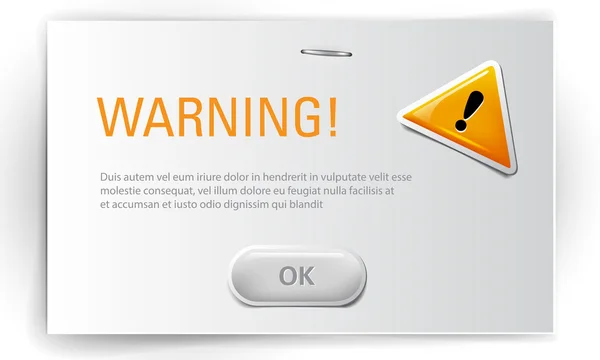 Vector interface dialog box with glossy icon - Warning — Stock Vector
