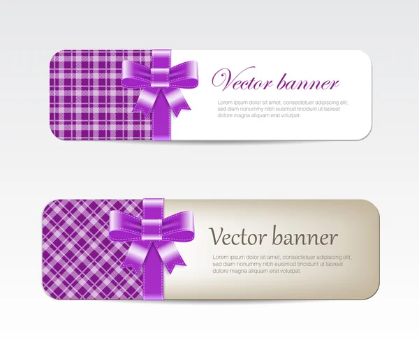 Vintage vector banners collection decorated with tartan and silky ribbon bows — Stock Vector