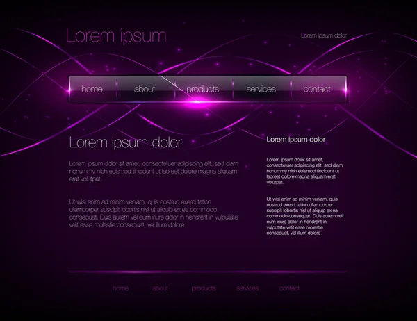 光沢のあるナビゲーション バーを持つベクトル暗い紫色 web サイト デザイン テンプレート — ストックベクタ