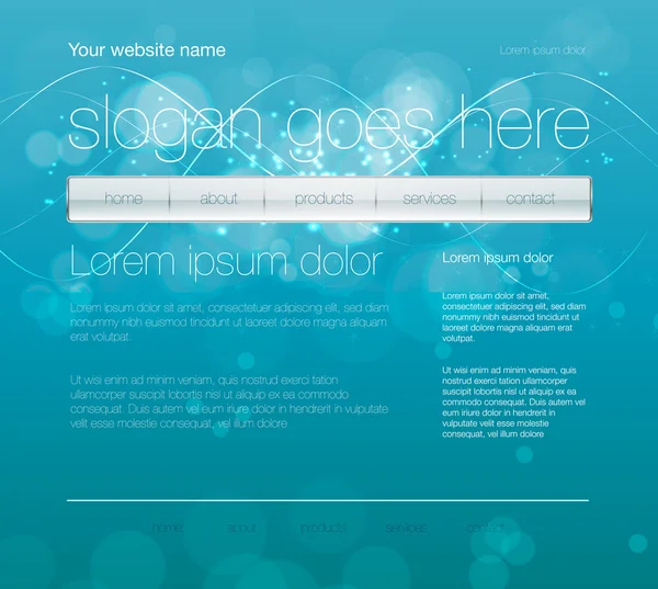 Plantilla de diseño de sitio web azul turquesa vectorial con barra de navegación brillante — Archivo Imágenes Vectoriales
