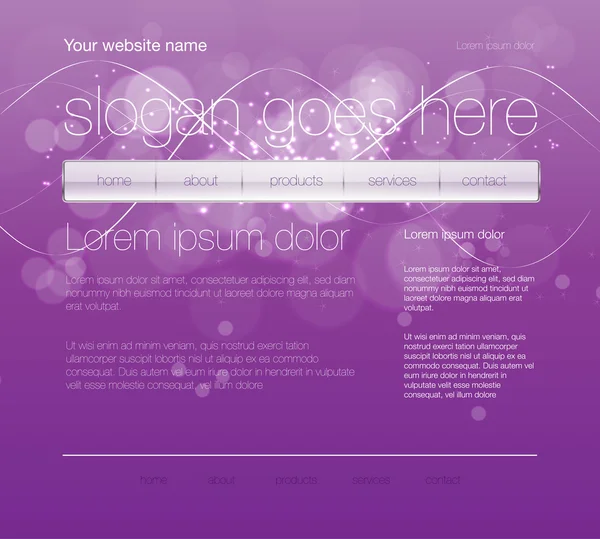 Vector púrpura sitio web plantilla de diseño con barra de navegación brillante — Archivo Imágenes Vectoriales