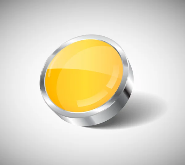 Vector 3d yellow glass and steel glossy round button — Stock Vector