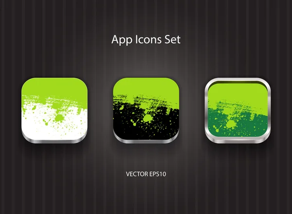 Vector square app icons with green paint splatter and brush stroke — Stock Vector