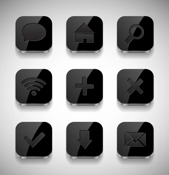 Vector nero quadrato lucido app icone collezione — Vettoriale Stock