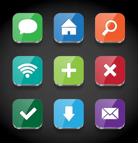 Wektor kwadrat kolorowy błyszczący aplikacji ikony kolekcja — Wektor stockowy