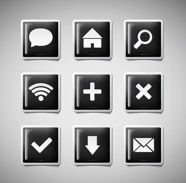 Vector black square soft plastic glossy icons collection — Stock Vector