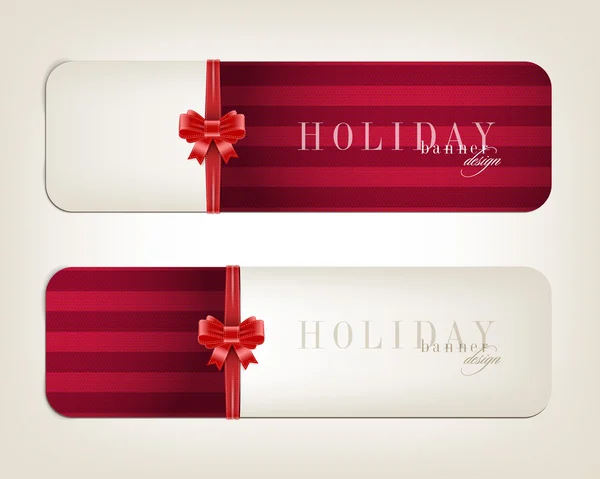 Vector holiday banner templates with striped fabric backgrounds — Stock Vector