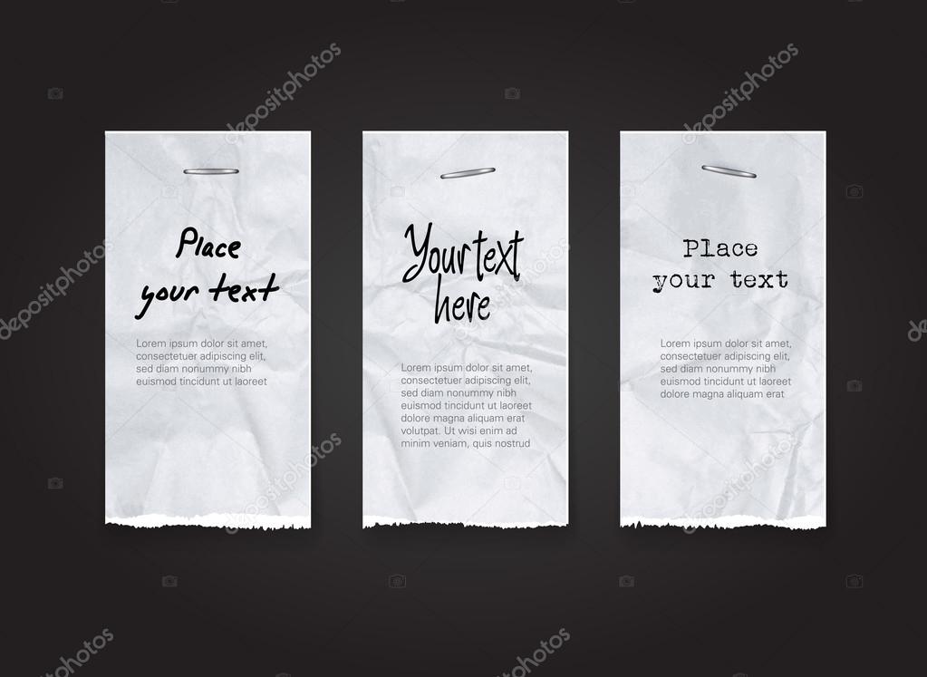 Vector torn and crumpled white paper banners - tags collection