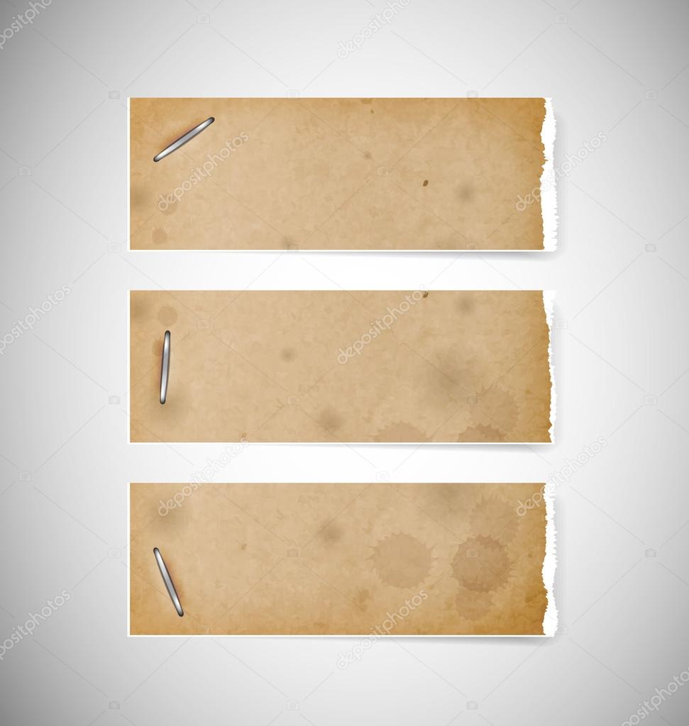 Vector old used stained torn paper banners with staples Stock Intended For Staples Banner Template