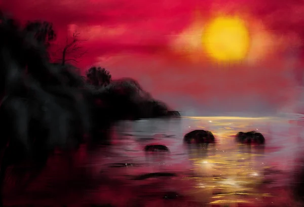 Paesaggio dipinto a mano - tramonto in mare in Thailandia — Foto Stock