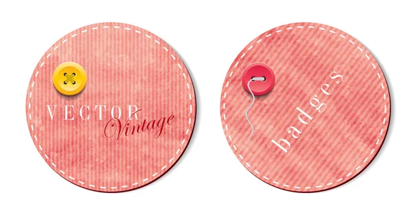 Badges en carton rond en papier texturé de style vintage avec boutons — Image vectorielle