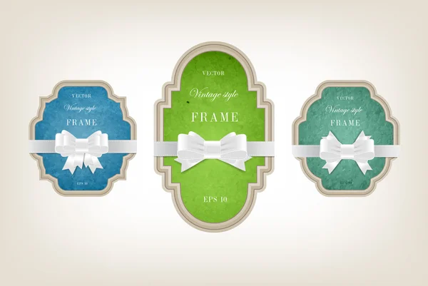 2 つのお祝いの絹のような弓ノットとビンテージ スタイル段ボール バナーをベクトルします。 — ストックベクタ