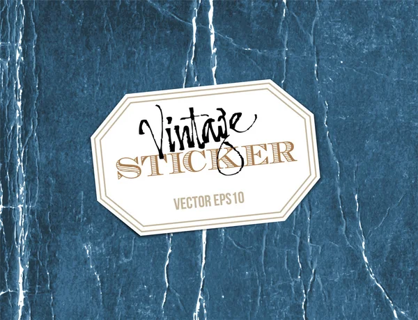 Vector vintage crumpled paper sticker over old distressed blue cardboard background — Stock Vector