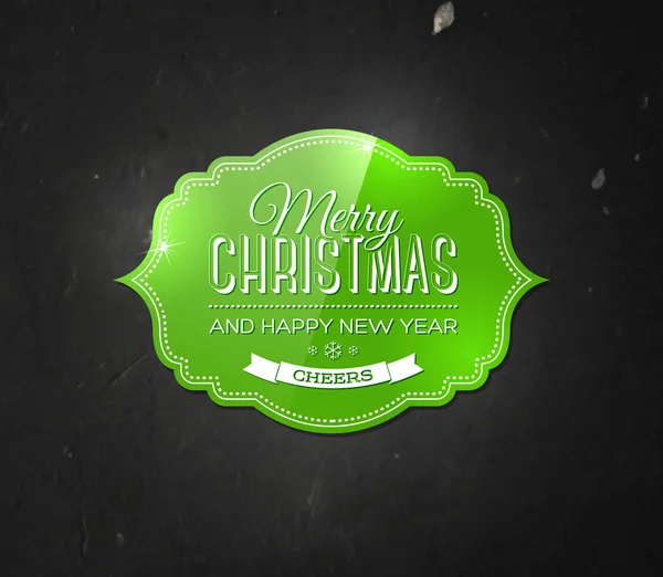 Vector vintage green christmas label on black grungy wall background. — Stock Vector