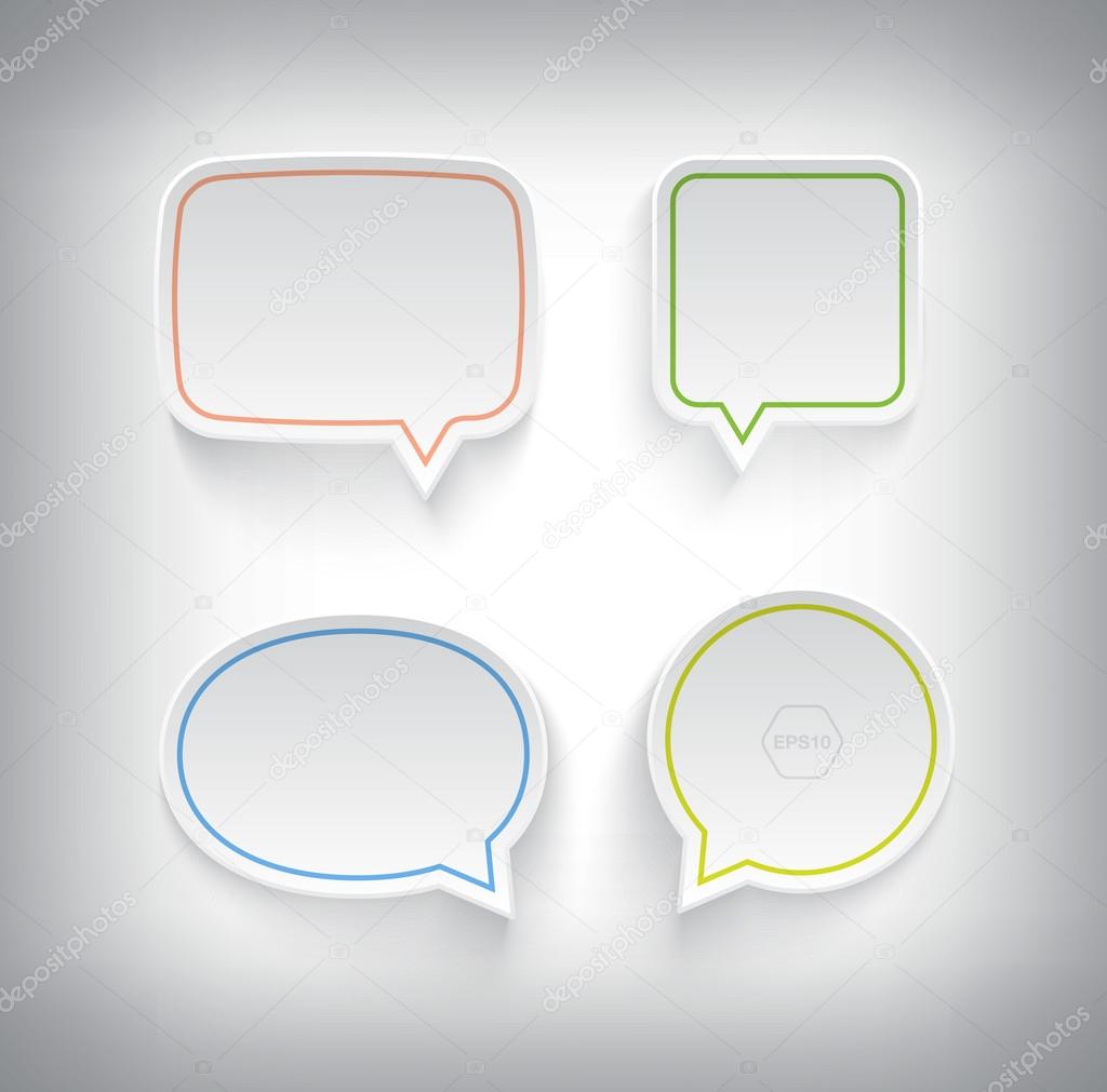 Vector 3d white plastic speech bubbles collection.