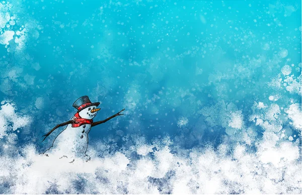 Inverno boneco de neve contra um fundo azul — Fotografia de Stock