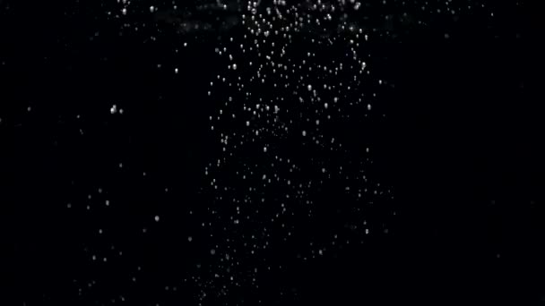 Повільні бульбашки повітря у воді, що піднімаються до поверхні на чорному тлі — стокове відео