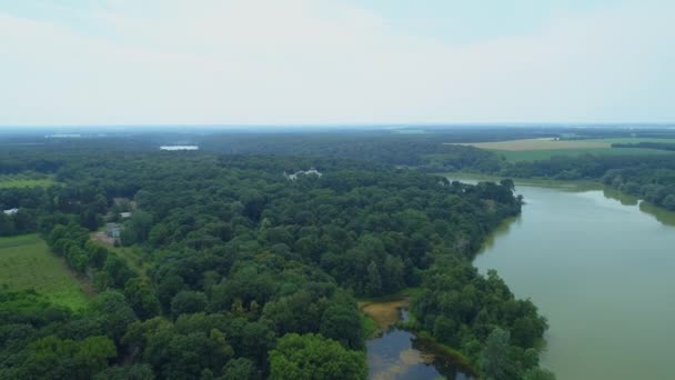 공중에서 아름다운 자연의 숲 과 호수를 구경함 — 비디오