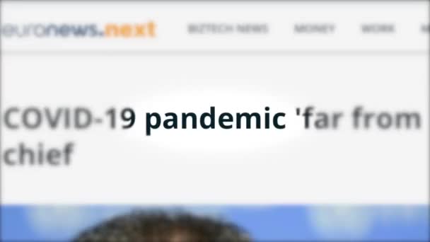 Pandemic animated headline of news outlets around world, coronavirus, Covid-19 — Video Stock