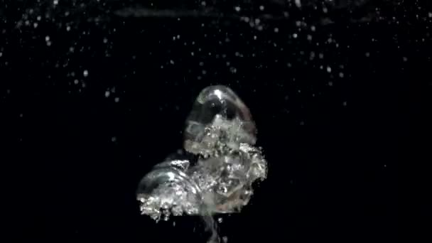 Slow motion luftbubblor i vatten stiger upp till ytan på svart bakgrund — Stockvideo