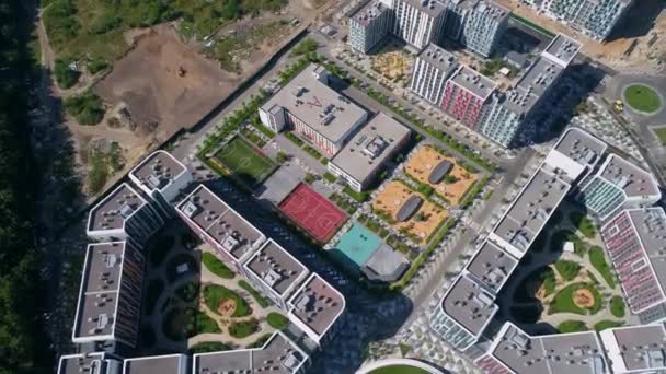 Drone Widok Lotu Ptaka Nowoczesny Budynek Kompleks Mieszkalny Respublika Budowa — Wideo stockowe