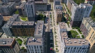 Drone aerial view modern building Residential complex Nice town. Construction of residential premises. Kyiv capital of Ukraine
