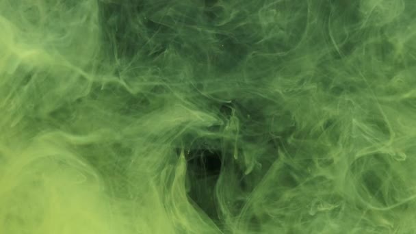 Green Yellow Ink Acrylic Paint Mixing Water Swirling Softly Underwater — Stock Video