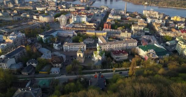 Aerial View Kyiv Historical Building Beautiful Sunset Sunrise Drone Shot — Wideo stockowe