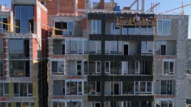 Drone aerial view modern building Residential complex Unit Home. Construction of residential premises. Kyiv capital of Ukraine
