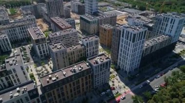 Drone aerial view modern building Residential complex Faina Town. Construction of residential premises. Kyiv capital of Ukraine