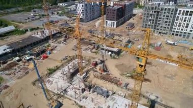 Drone aerial view construction of residential premises. Modern building Residential complex Nice town. Kyiv capital of Ukraine