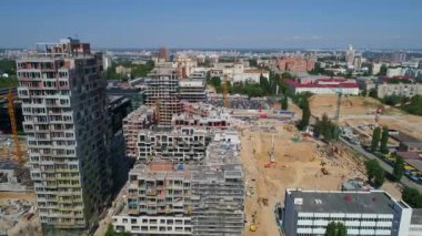 Drone aerial view modern building Residential complex Unit Home. Construction of residential premises. Kyiv capital of Ukraine