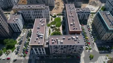 Drone aerial view modern building Residential complex Faina Town. Construction of residential premises. Kyiv capital of Ukraine