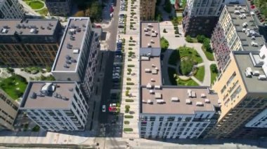 Drone aerial view modern building Residential complex Nice town. Construction of residential premises. Kyiv capital of Ukraine