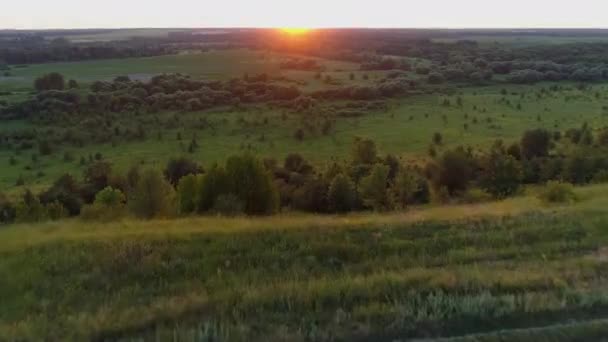 Letecký Pohled Západ Slunce Nebo Východ Slunce Poli Dron Široký — Stock video