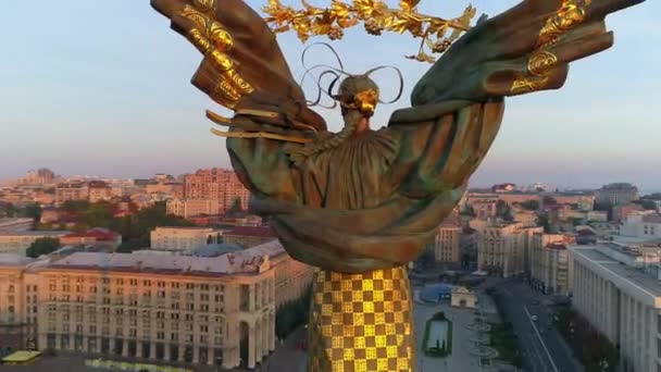 Onafhankelijkheidsplein Oekraïne Kiev September 2021 Drone Luchtfoto Onafhankelijkheid Monument Vroege — Stockvideo