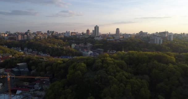 Aerial View Kyiv Cityscape Beautiful Sunset Drone Shot Bald Mountain — Stock videók