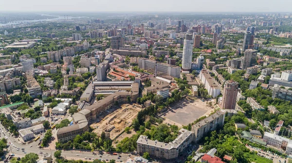 Aerial View Beautiful Kyiv Cityscape Sunny Summer Day Drone Shot — Fotografia de Stock