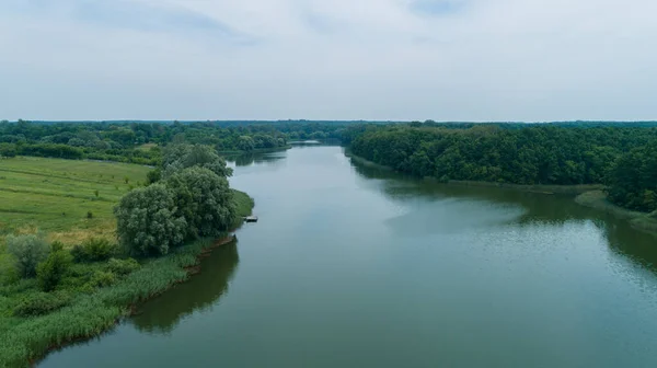 Drone Aerial View Pond Forest Beautiful Nature Landscape Summer — Stock Photo, Image