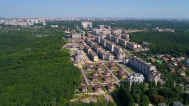 Drone aerial view cityscape modern building Residential complex Crystal springs. Kyiv capital of Ukraine