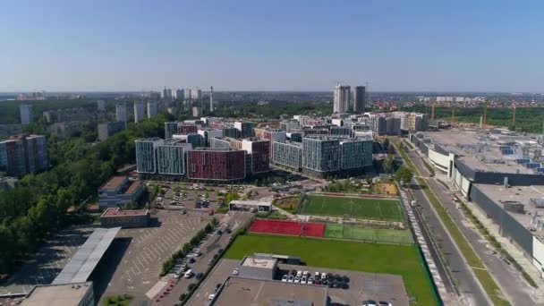 Drohne Luftaufnahme Modernes Gebäude Wohnkomplex Respublika Bau Von Wohngebäuden Ukrainische — Stockvideo