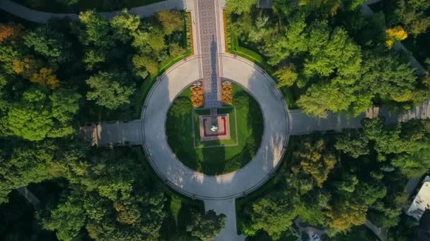 Monumento Vista Superior Aéreo Escritor Taras Grigorovich Shevchenko Parque Dia — Vídeo de Stock