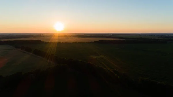 Letecký Pohled Pšeničné Pole Při Západu Slunce Dron Přeletí Nad — Stock fotografie