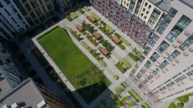 Drone aerial view modern building Residential complex Faina Town. Construction of residential premises. Kyiv capital of Ukraine