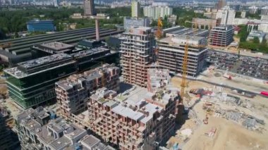 Drone aerial view modern building Residential complex Unit Home. Construction of residential premises. Kyiv capital of Ukraine