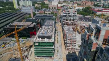 Drone aerial view modern building Residential complex Unit Home. Construction of residential premises. Kyiv capital of Ukraine